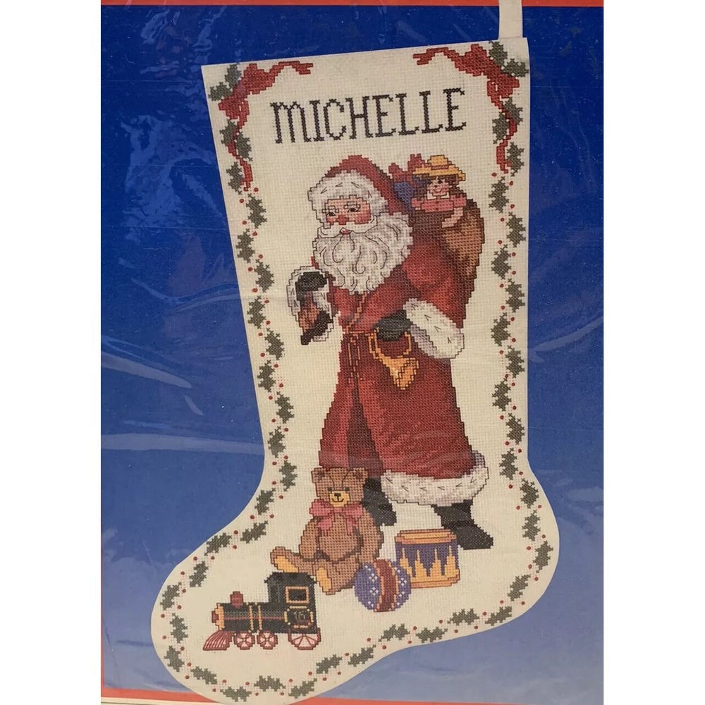 Vintage 1987  Dimensions Old St Nick Counted Cross Stitch Stocking Kit # 8350